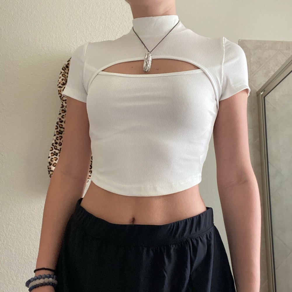 Cutout mock neck crop top